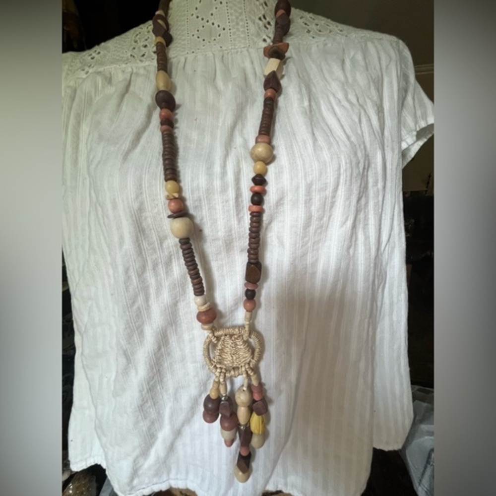 Handcrafted Wooden Bead Necklace Boho